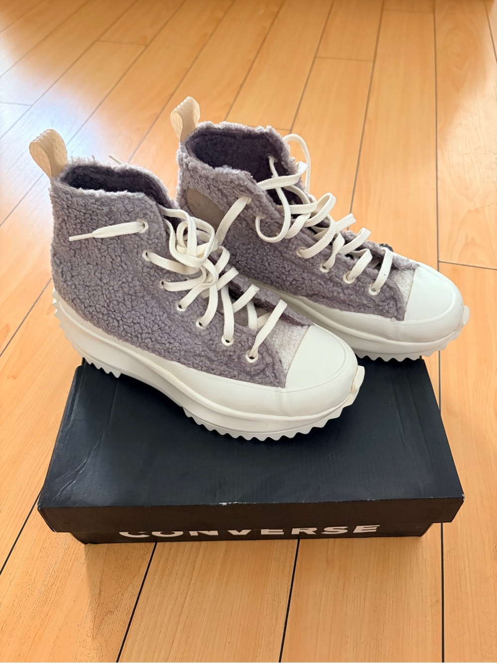 Converse Sherpa High-Top Sneakers in Light Purple and White